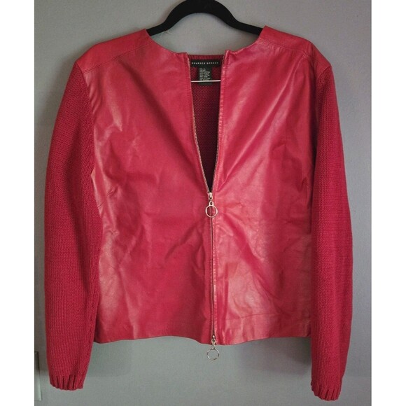 Maurice Sasson Women’s Leather Knit Cotton Jacket Sz XL Y2K 00s Edgy Streetwear - Picture 3 of 12
